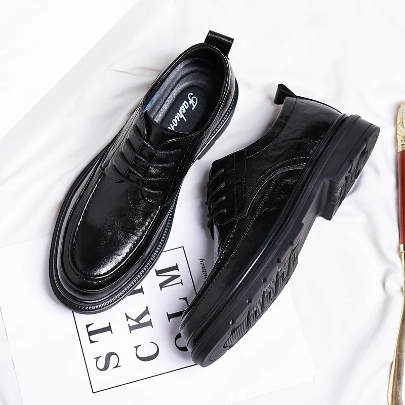 赤菟新款男士皮鞋男牛皮休闲英伦商务正装年轻人冬季软底男鞋8885