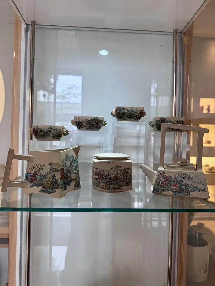 建水紫陶王天龙山水方器7件套