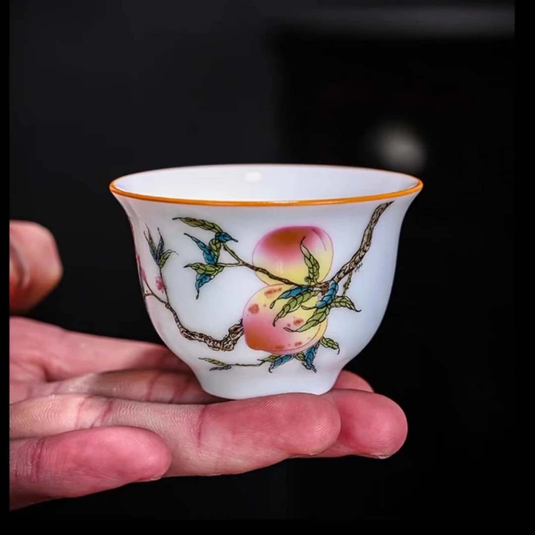 景德镇陶瓷茶具  粉青寿桃小客杯（容量50毫升）