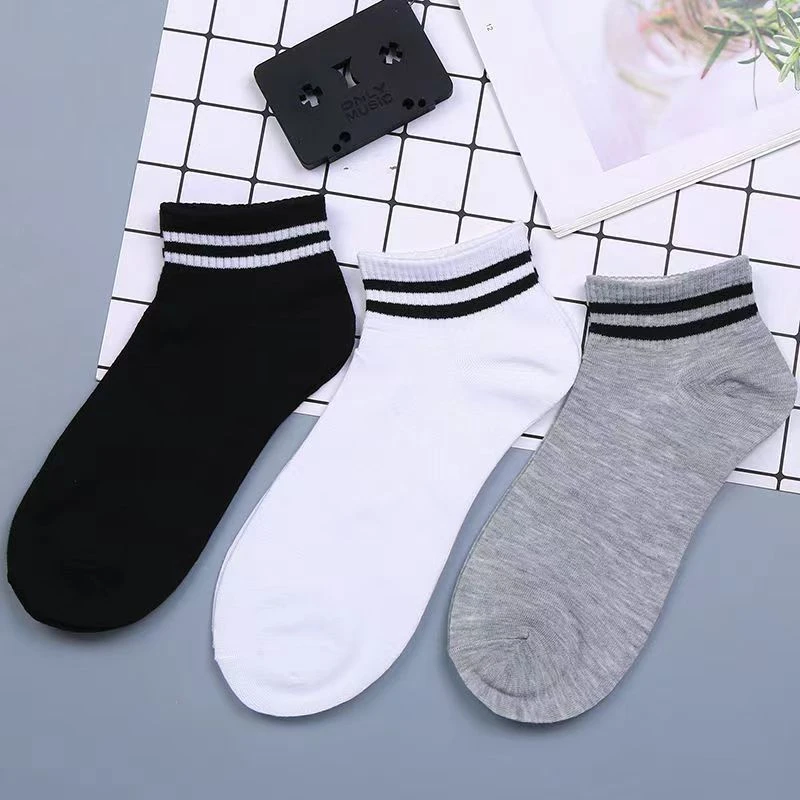 春夏男士夏季新款双杠春夏运动纯色学生短款薄款棉袜百搭短筒船袜