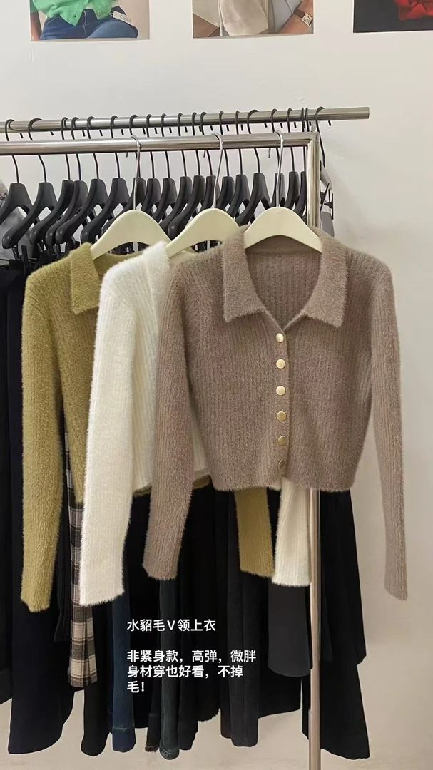 韩版翻领开衫女polo领宽松显瘦外搭毛衣加厚针织开衫外套