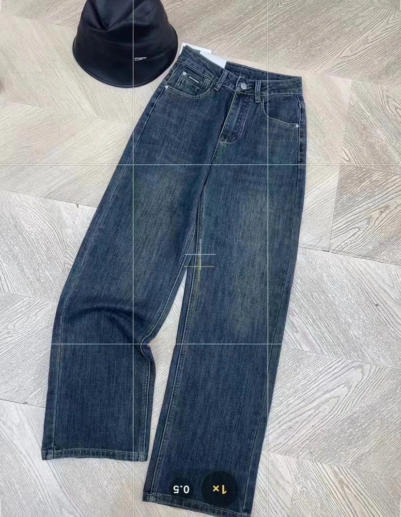 拖地直筒牛仔裤复古显瘦