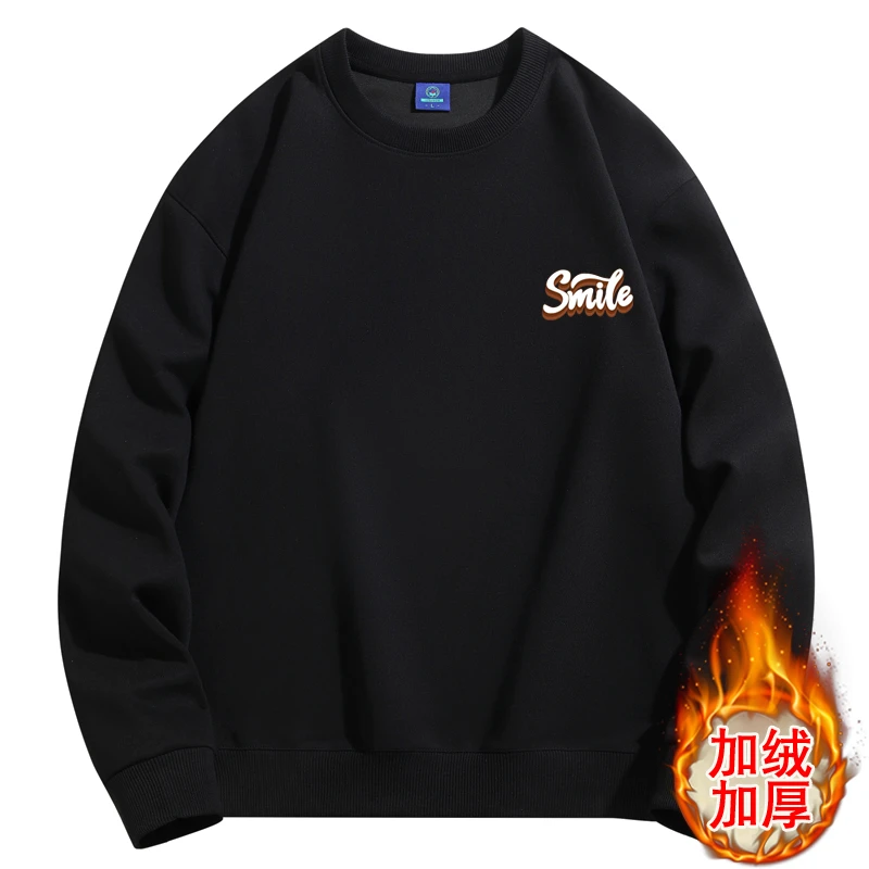 秋冬加绒新款情侣圆领卫衣男潮牌宽松长袖打底衫男装秋季百搭上衣