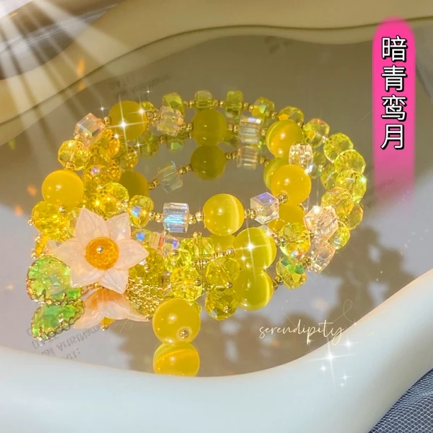 铜合金手链 『暗青鸾月』设计款串珠流苏双圈手链