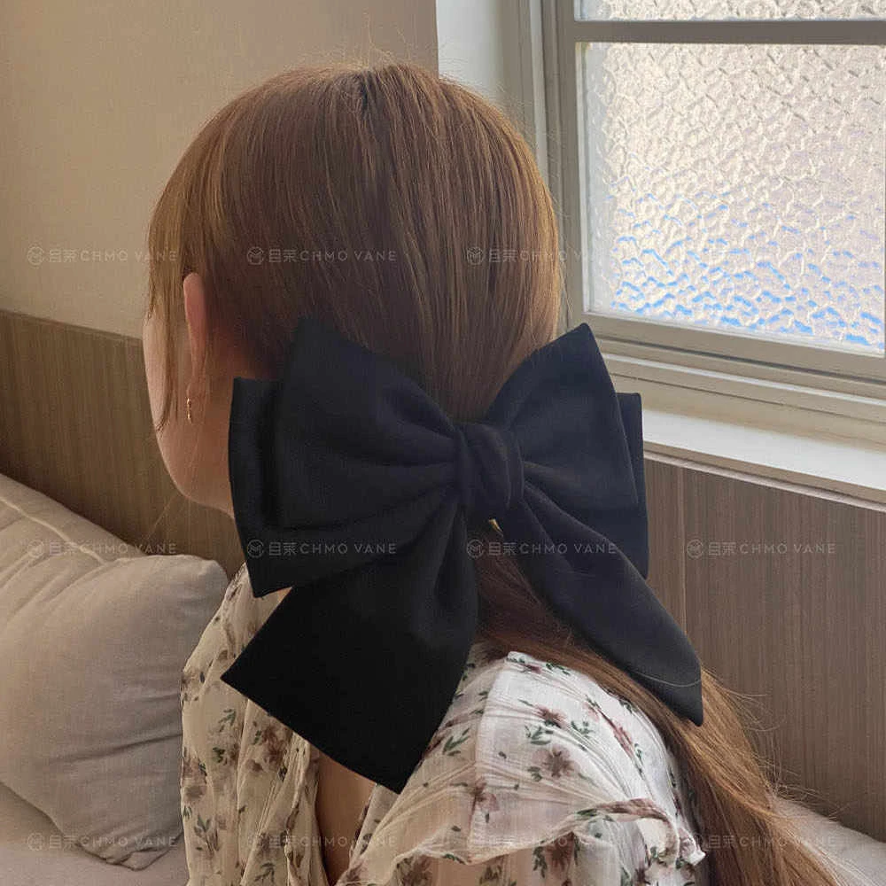 不退换!板正不塌~大号蝴蝶结发夹头饰秋冬新款发饰黑色发卡缎面