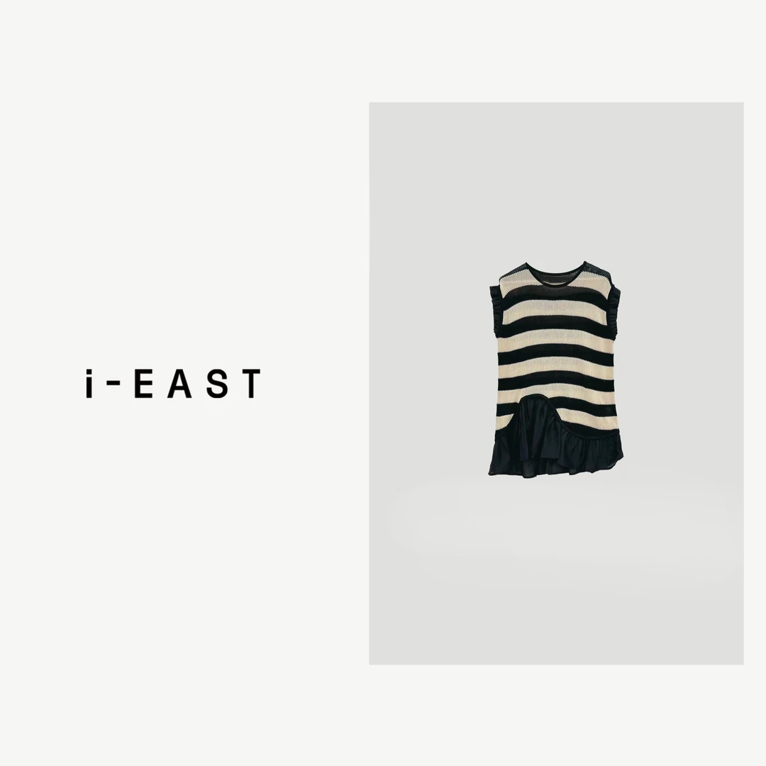 i-EAST 焦糖初栗~撞色条纹下摆纱纱连衣裙-4X Q32869