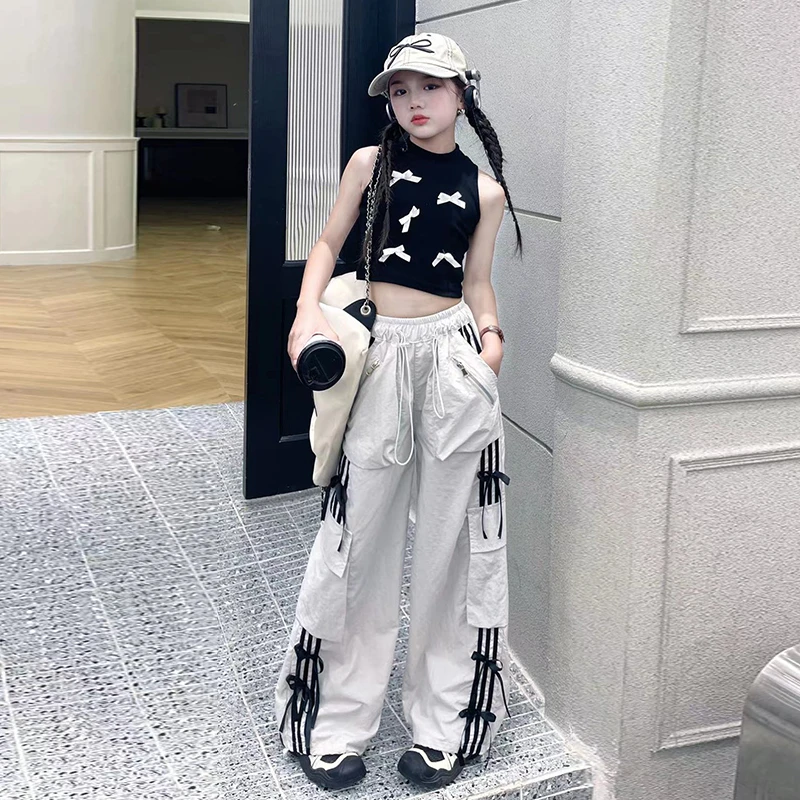 女童夏季套装2025新款6-12岁15岁中大童潮酷休闲洋气背心工装裤潮