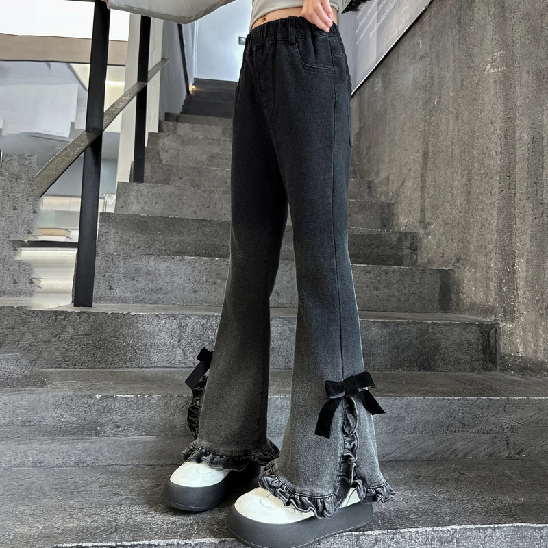 女童春秋冬喇叭裤2025新款6-12岁15岁中大童时尚洋气微喇牛仔裤潮