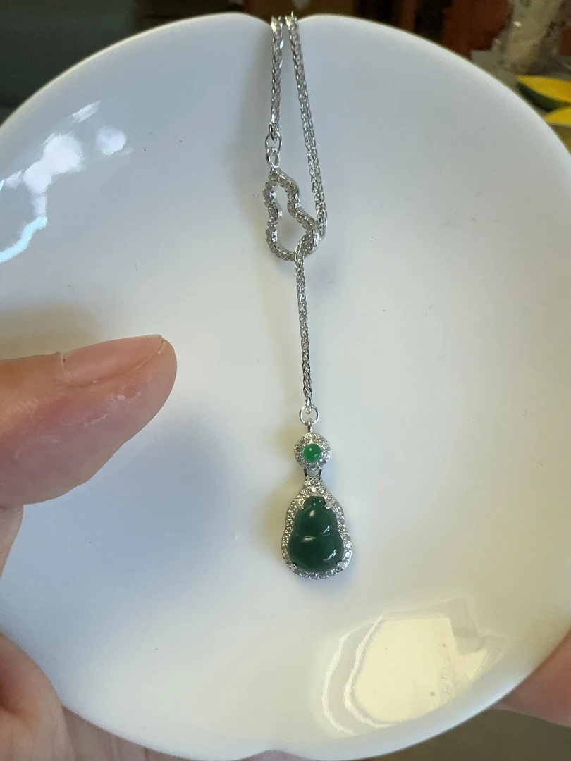 天然A货翡翠葫芦吊坠含链S925银