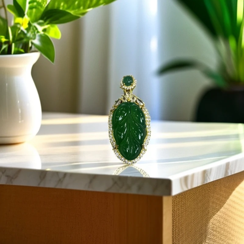 YUSHIJITUAN tx062 气质 精美 精致 玛瑙玉髓 绿叶子吊坠