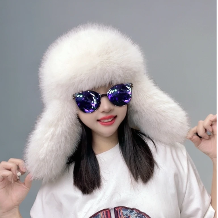 （男女同款雷锋帽）一帽三带时尚洋气百搭保暖毛毛帽子