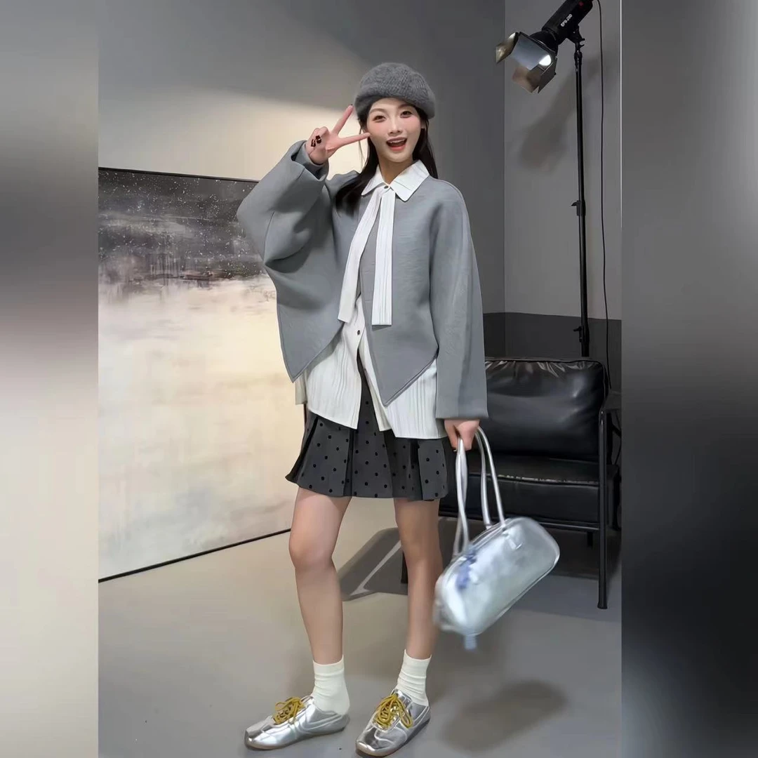 70260裙子【波卡尔】秋季波点百褶裙子女