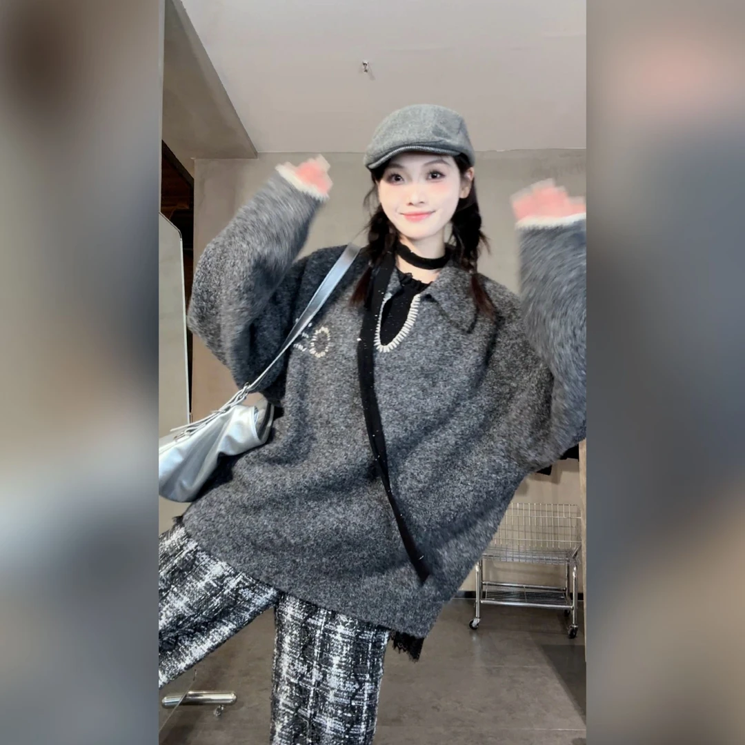 F50140毛衣外套U型领套头毛衣外套女