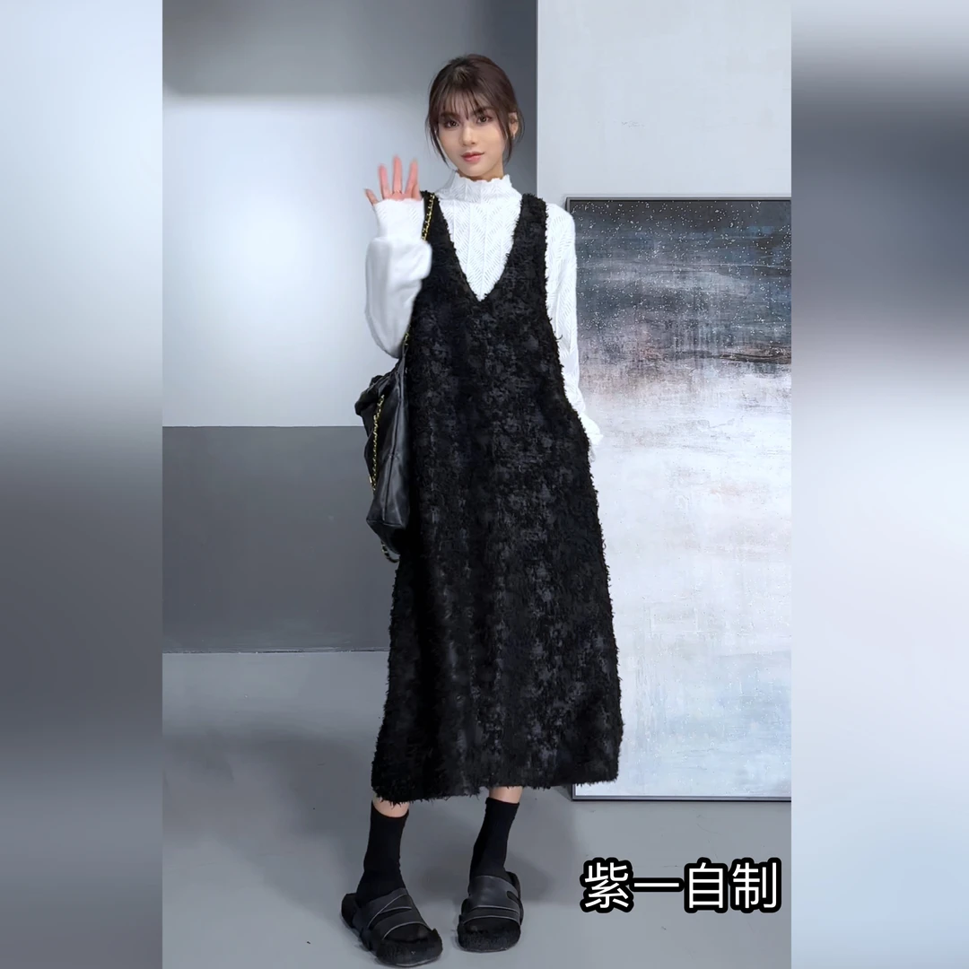 70201流苏设计百搭V领背心裙女