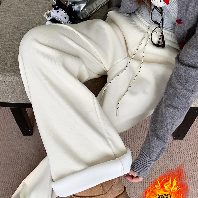 【胖娜】2024秋装新款胖mm大码女加绒加厚松紧垂坠感阔腿弯刀裤