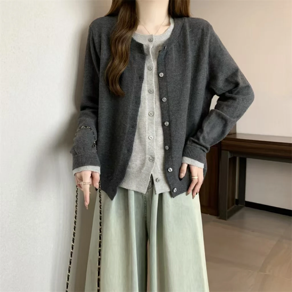 【小王家】大码女装2024秋季新款假两件单排扣长袖时尚显瘦上衣002