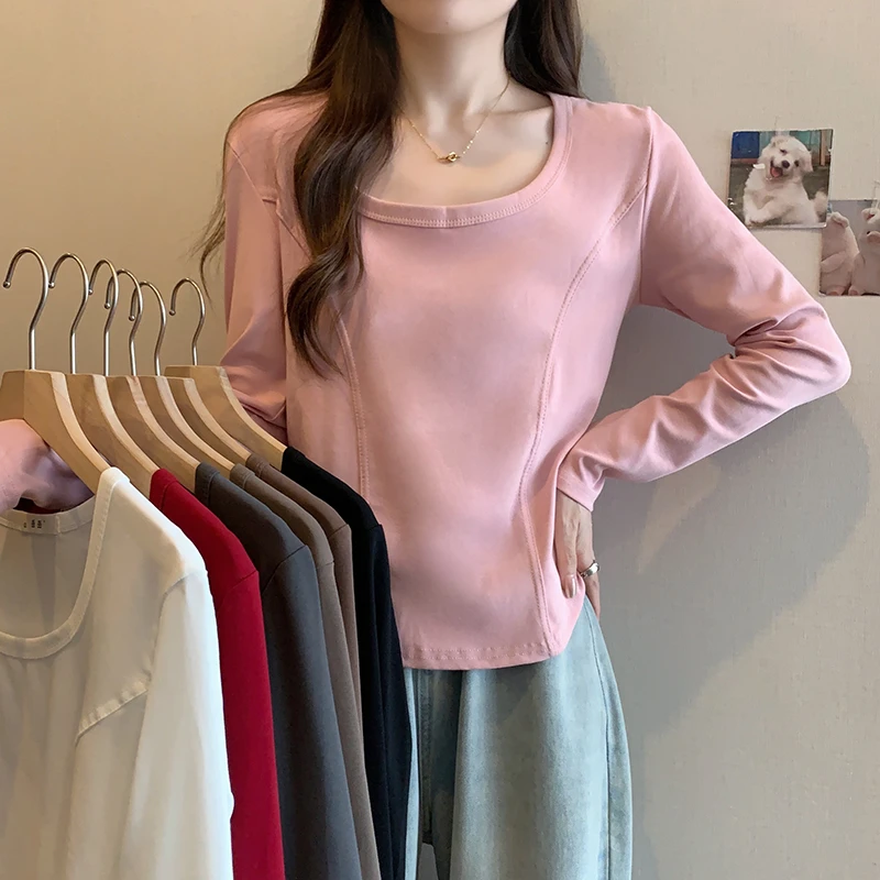 2024秋装新款时尚百搭显瘦圆领长袖T恤打底衫上衣31533