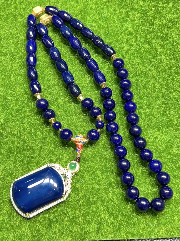 Y088 精品藏收设计款克莱因蓝宝玛瑙项链14mm