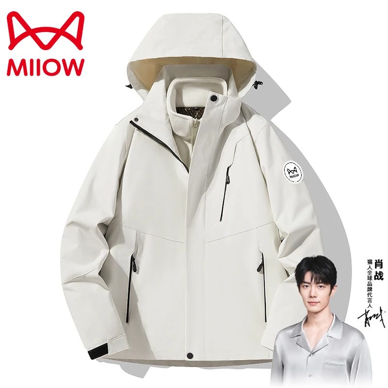 MiiOW/猫人户外秋冬冲锋外套可拆卸三合一保暖加绒运动上衣情侣款