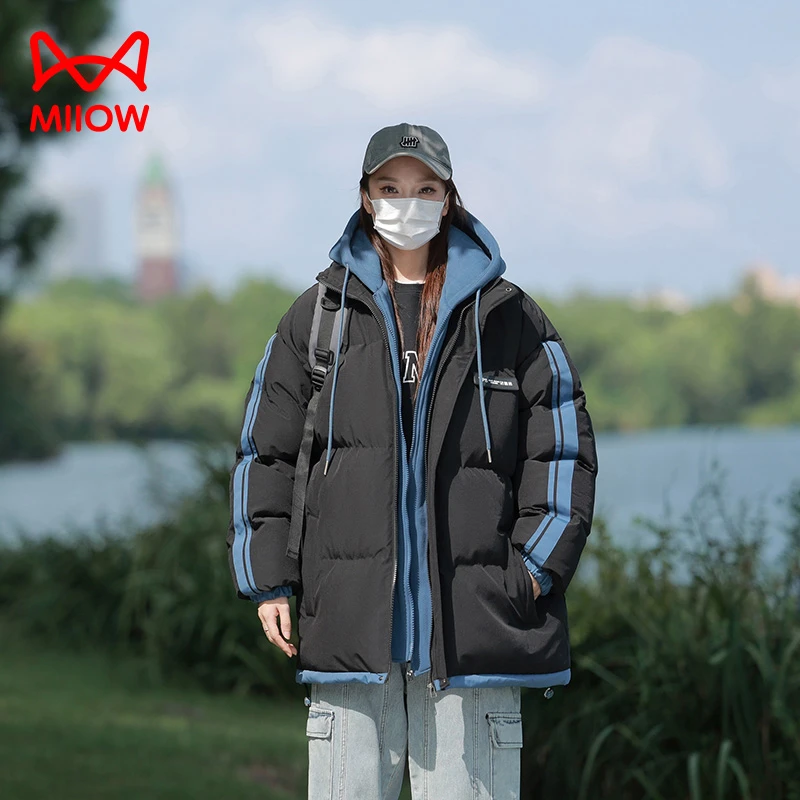 MiiOW/猫人冬季假两件加厚宽松棉服情侣防风保暖外套