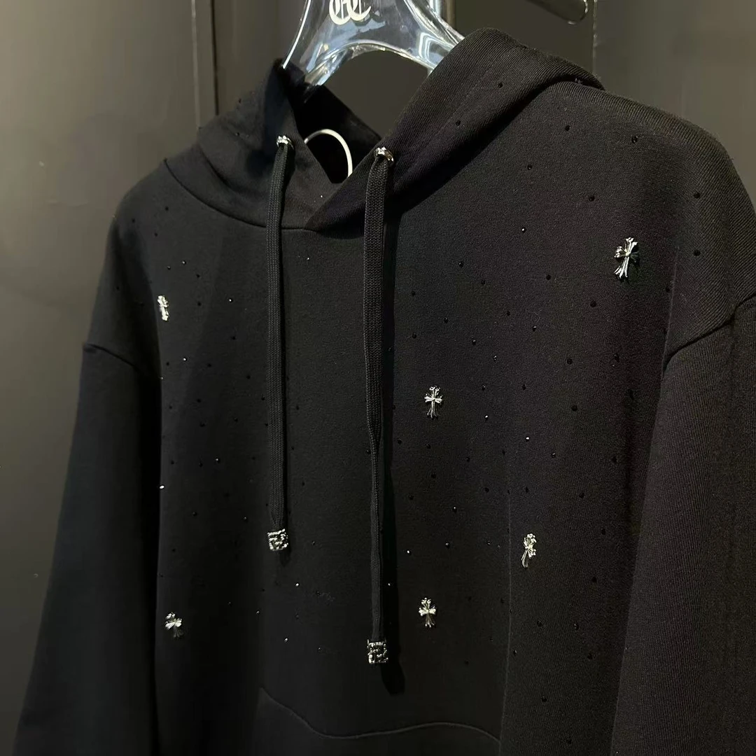 【满天星套头连帽卫衣80772】时尚经典烫钻套头连帽卫衣男女同款