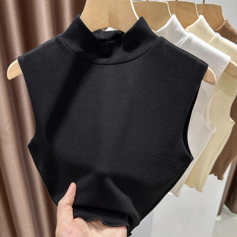 半高领德绒百搭假领子女爆款2024新款秋冬澳绒内搭背心打底衫上衣