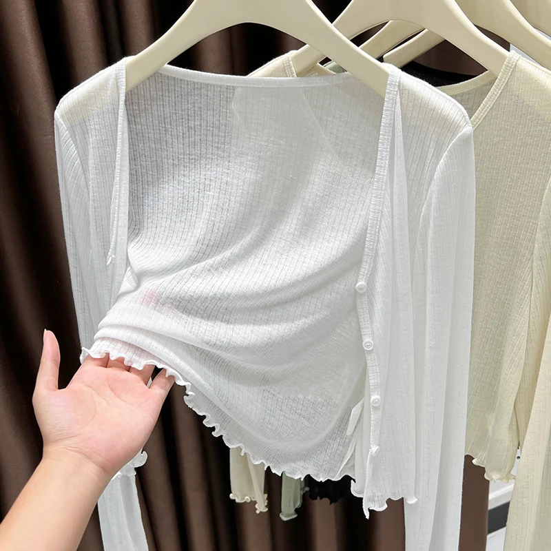 冰丝防晒针织开衫薄款女春季配长裙披肩小个子吊带裙外搭空调罩衫