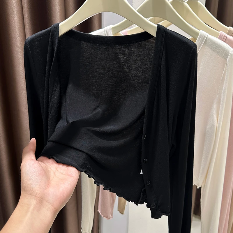 针织罩衫上衣女爆款2025新款夏季配吊带裙外搭披肩黑色薄款小开衫