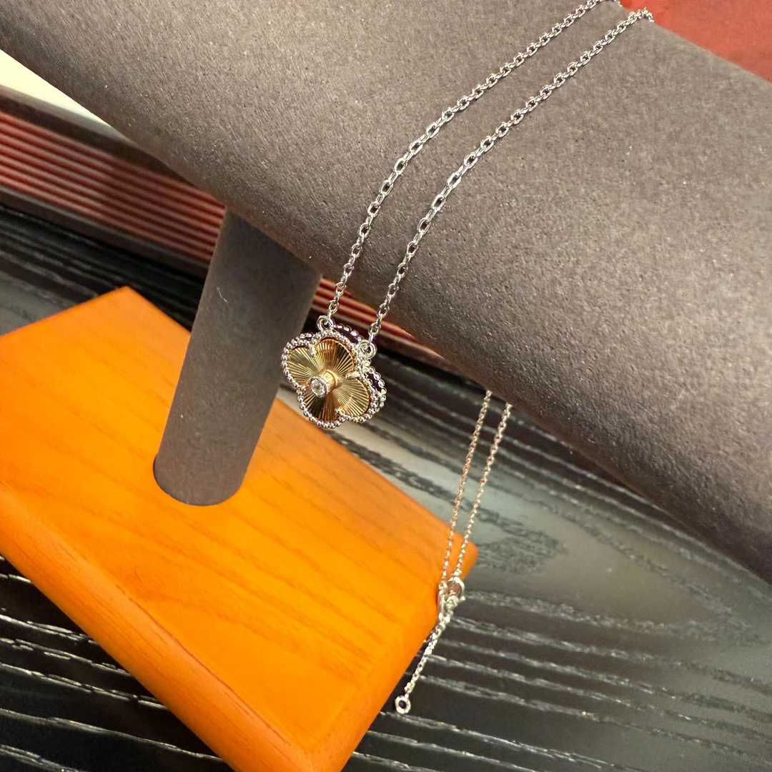 合金合成锆石项链 Daniel2024圣诞款 银玫色四叶草项链-6045