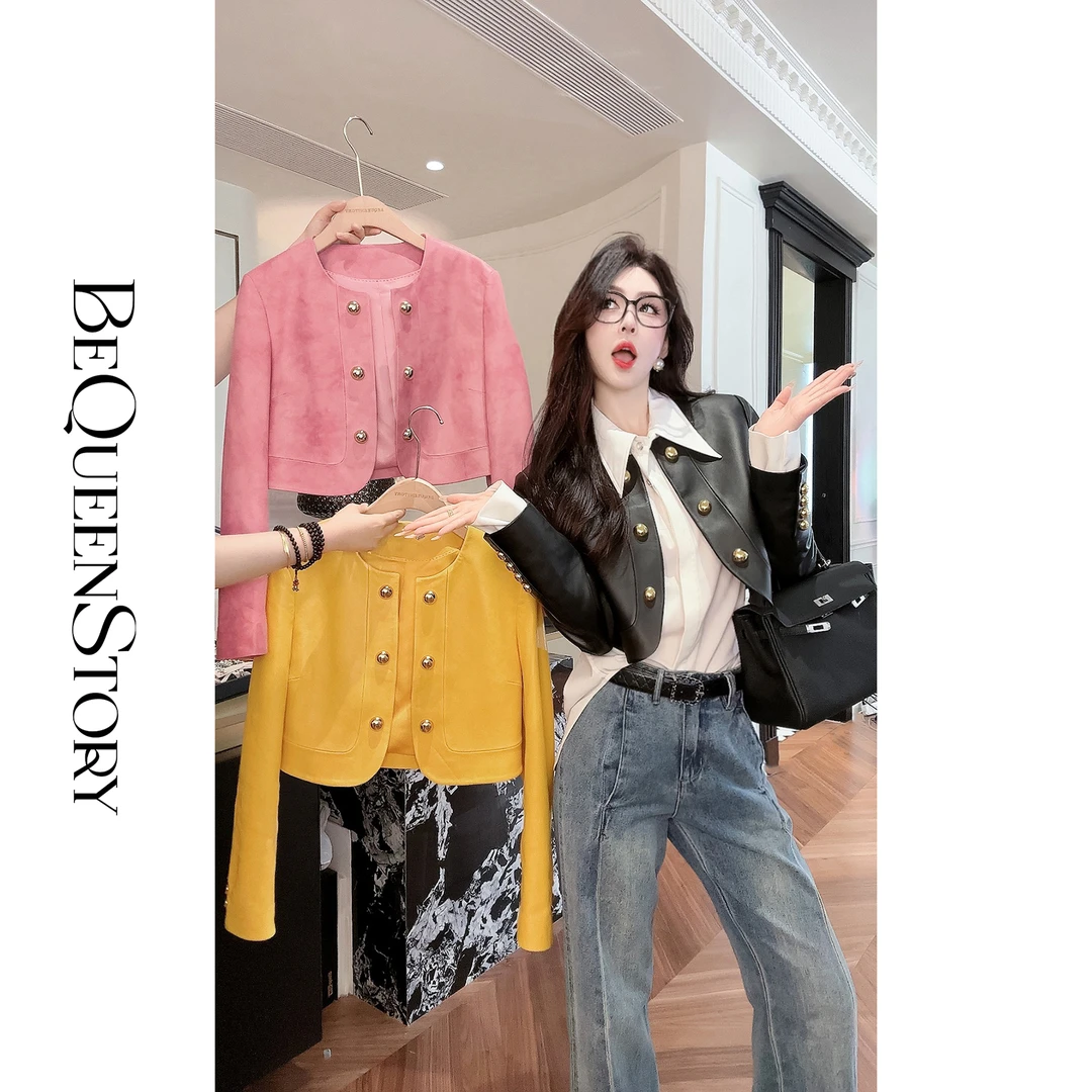 余潇潇【瑰丽晚宴】显瘦酷飒风气质高级感双排扣短款皮衣外套