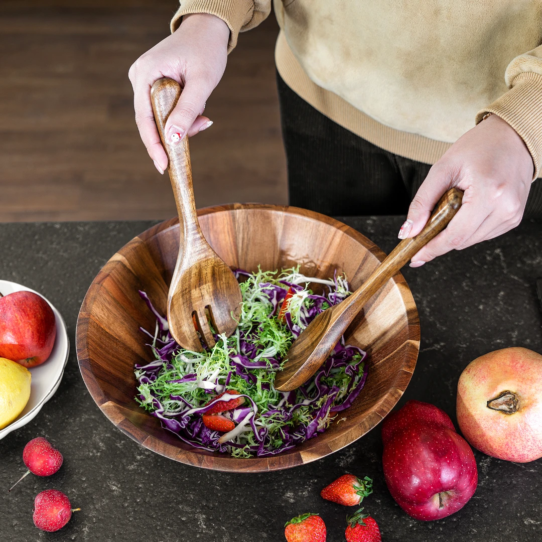出口外贸相思木沙拉大盆配两个沙拉木勺套装【送4件套硅胶保鲜套】