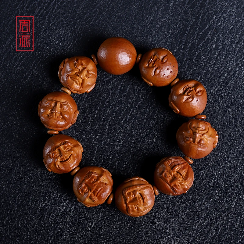 周派【老王专属】双面十八罗汉橄榄核手串纯手工核雕文玩男女款苏工
