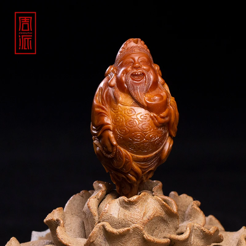 周派周春毅童子财神橄榄核单子本工精雕核雕纯手工文玩苏工圆雕