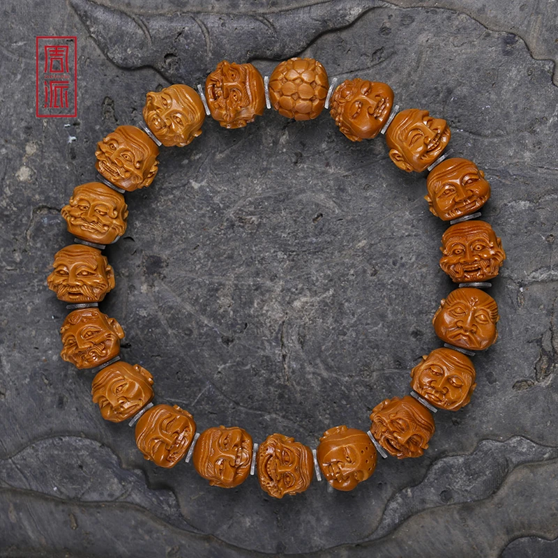 周派春毅核坊小籽殷派罗汉橄榄核手串单面十八罗汉文玩苏工核雕
