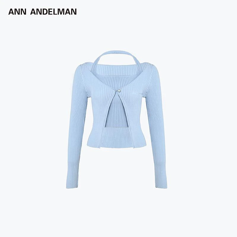 ANN ANDELMAN挂脖开衫毛织套装挂脖吊带加针织外套两件套