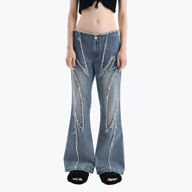 ANN ANDELMAN25秋冬 哥特图像拼接牛仔裤 微辣修身牛仔裤