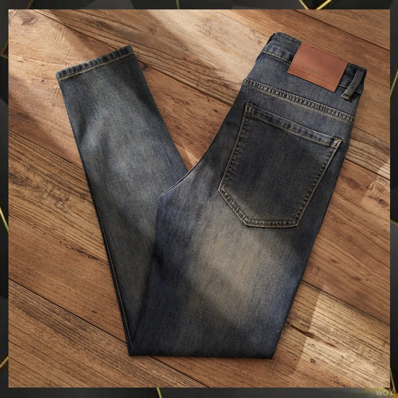 高端复古水泥灰弹力牛仔裤男新款韩版小脚裤潮流百搭修身休闲长裤