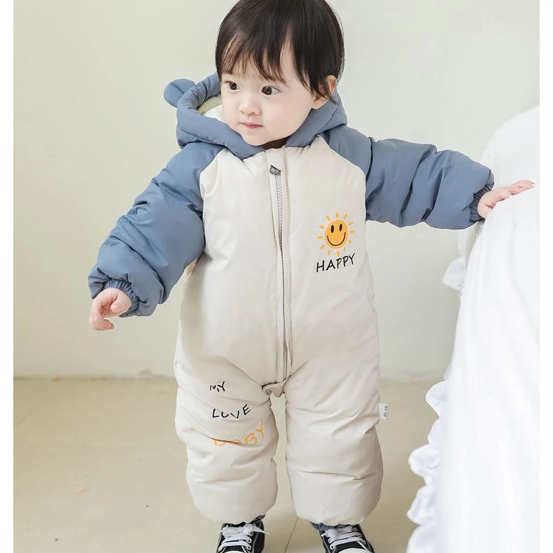 新款新生儿冬季羽绒连体衣婴儿加厚外出服哈衣衣儿童宝宝爬服