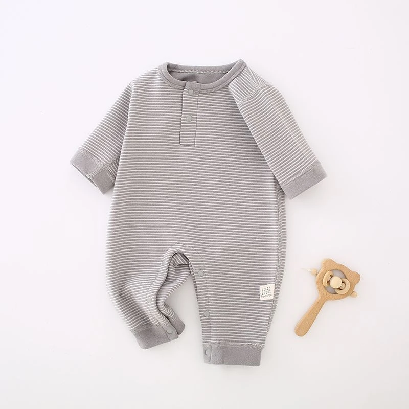 婴幼儿衣服自发热德绒婴儿保暖连体衣宝宝睡衣条纹新生儿哈衣秋冬