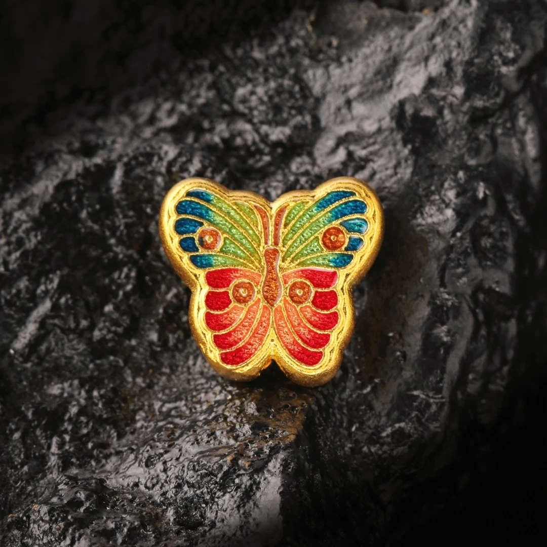 3.14克足金999蝴蝶款小配件传承古法红色珐琅彩工艺可编绳手链