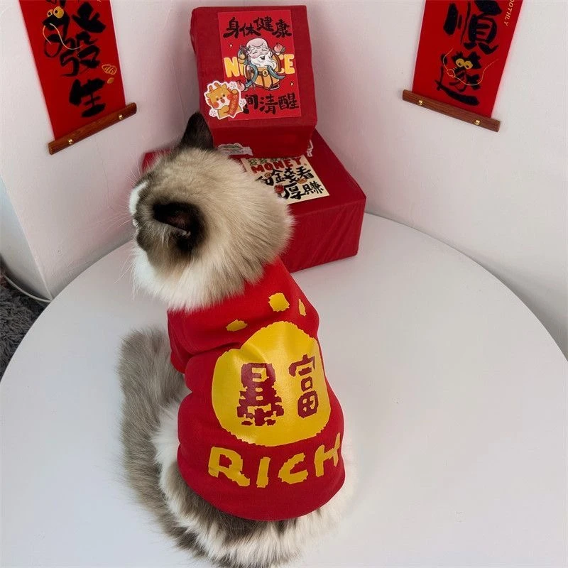 猫咪衣服秋冬新年过年衣服狗狗宠物衣服保暖布偶比熊可爱红色