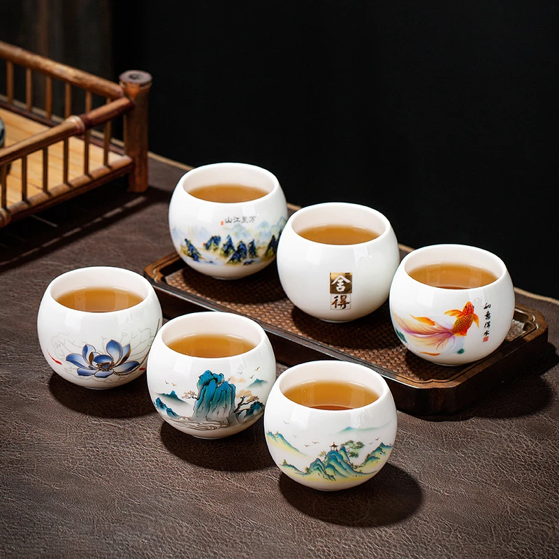 宋泥羊脂玉白瓷主人杯喝茶杯功夫茶具单人手工陶瓷大号单杯品茗杯