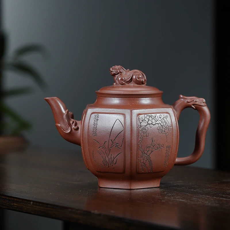 徐周底槽青六方狮球壶520cc宜兴黄龙山原矿手工紫砂壶