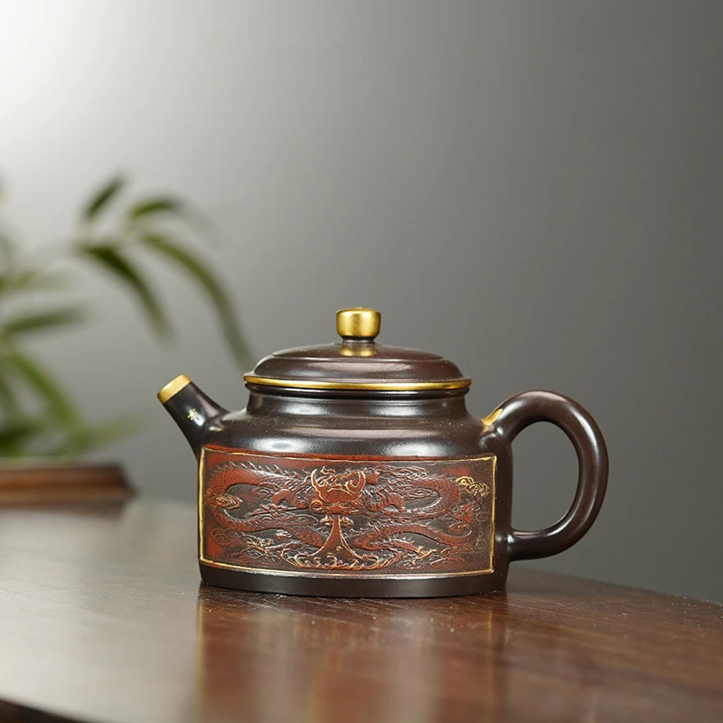 J4112大红袍还原烧描金德钟330cc紫砂壶