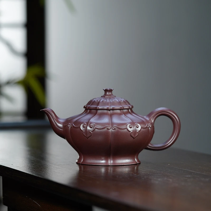 顾脉李氏老紫泥筋纹如意笑樱350cc宜兴黄龙山原矿全手工紫砂壶