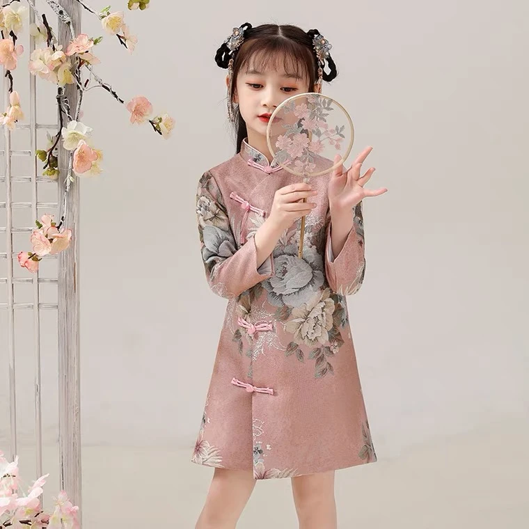 女童旗袍儿童中国风童装宝宝气质唐装中式汉服古风连衣裙春秋新款