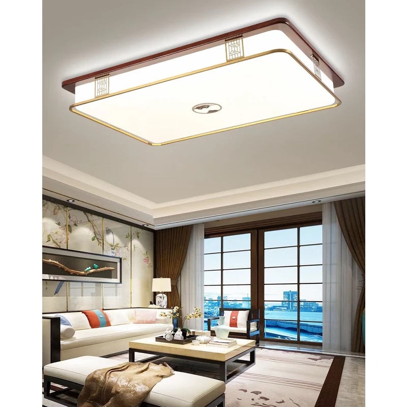 新中式实木客厅灯led海棠木卧室餐厅风扇灯仿古家用灯具天猫精灵