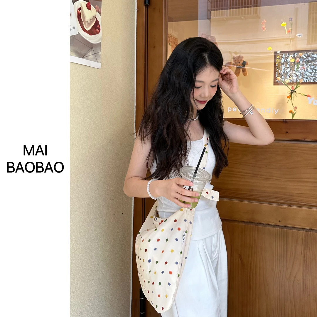 春夏新款ins百搭彩色波点大容量托特包带斜挎单肩可调节通勤包