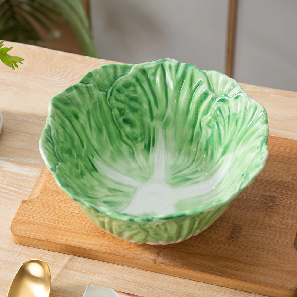 1691陶瓷釉下彩白菜8英寸浮雕造型汤碗