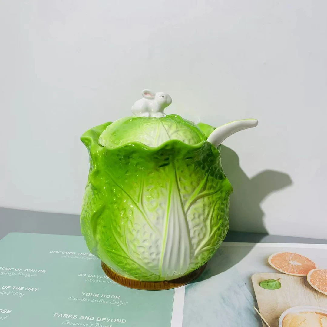 浮雕白菜猪油罐加勺子